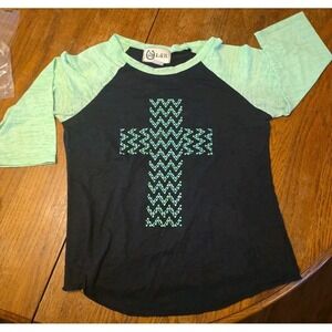 Vtg L&B Life Beaded Studded Cross Top Sz M Y2K Sheer Southwest Bling